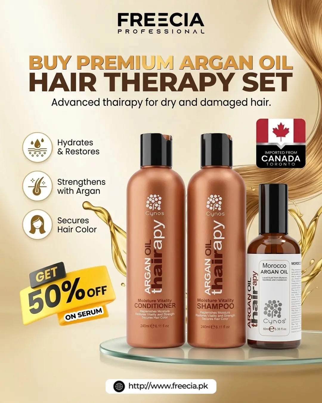 Freecia Cynos Argan Ultra-Hydrating Shampoo-Conditioner & Serum 240ml-500ml - 500ml