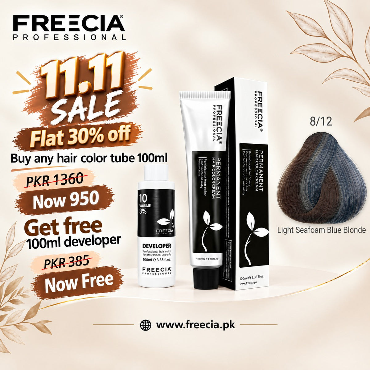 Hair Color 100ml + Free Developer (8/12  Light Seafoam Blue Blonde)